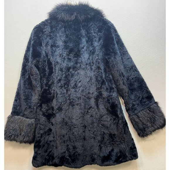 Blanc Noir Outerwear Women's Fur Coat Fox Fur Collar Cuffs Sz L Blue Y2K - Picture 2 of 14